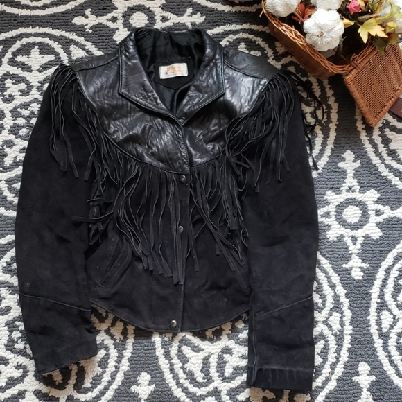 None Jackets & Blazers - VTG Black Long Fringe Genuine Leather Suede Coat L